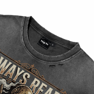 T-shirts respirants pour hommes avec motif robot steampunk, effet délavé vintage, en coton vieilli, coupe oversize, OEM ODM disponibles - Product Image 4
