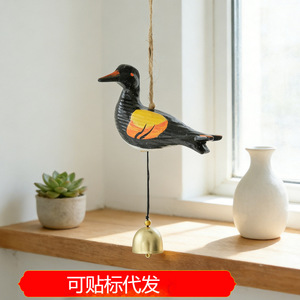 Carillon éolien en bois en forme d'oiseau marin, cloche de mouette noire de forme irrégulière, décoration murale pour entrée - Product Image 4