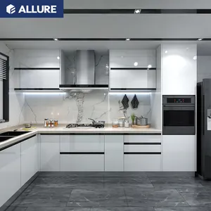 Allure agitador branco de luxo de pvc, moderno, alto brilho, design acrílico, conjuntos de armários de cozinha, feitos na china