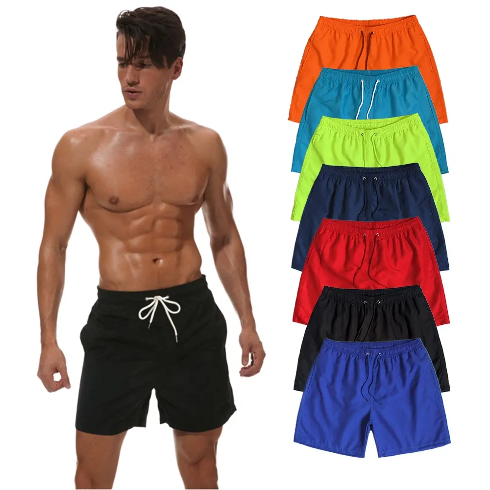 Celana pendek pantai cepat kering pria, celana renang 14 warna dengan lapisan jala kargo papan selancar pakaian renang kosong 2024