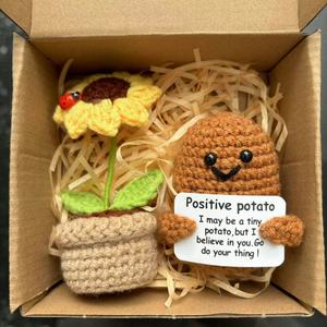 Poupée de pommes de terre créative Mini Funny Positive Life Potato Smile Flower Handmade Crochet Clasp Birthday Gifts - Product Image 2