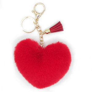 Wholesale <strong>Red</strong> Fluffy Pom Pom Keychain Soft Cartoon Bag Pendant Heart Faux Fur Car Flower Plush <strong>Pompom</strong> for Cars - Product Image 3