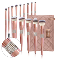 Ensemble de pinceaux de maquillage à paillettes de luxe bling de 14 pièces avec boîte d'emballage avec logo personnalisé Rose Golden