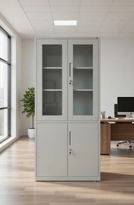 Armoire de classement de bureau en acier thermolaqué, mobilier de rangement métallique, avec serrure à clés et porte vitrée - Product Image 3