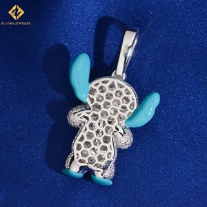 ZUANFA JEWELRY Cartoon Pendant 925 <b>Silver</b> Rhodium Plated Moissanite Micro Insert Themed <b>Charm</b> Unisex Cute Style Blue <b>Charm</b> Gift - Product Image 3