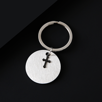 Ywyougang Blanko Kreisförmiger Anhänger Kreuz-Charm Schlüsselring DIY Gravierter Religiöser Gebets-Schlüsselanhänger für Männer Frauen