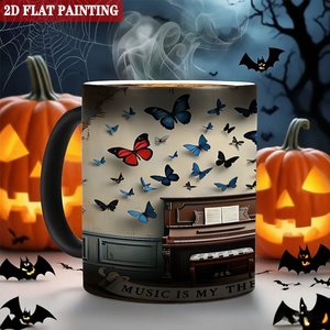 Taza Interactiva que Cambia de Color con el Calor, 11 oz, Cerámica Negra Esmerilada, Taza Mágica con Diseño de Música Terapéutica - Product Image 6