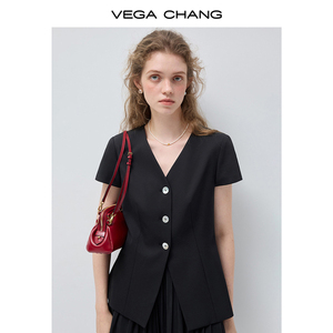 VEGA CHANG Abito da Donna Personalizzato Stile Completo Nero con Top Blusa Scollo a V e Gonna Plissettata per Ufficio e Occasioni Formali - Product Image 4