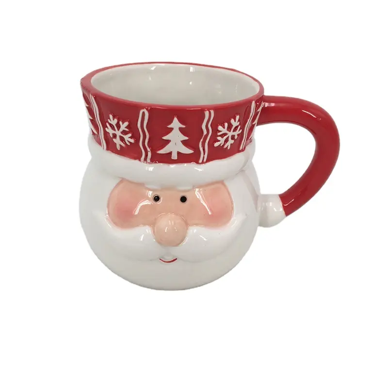 Hand painted Earthenware Santa Mug Cup Christmas large red white green