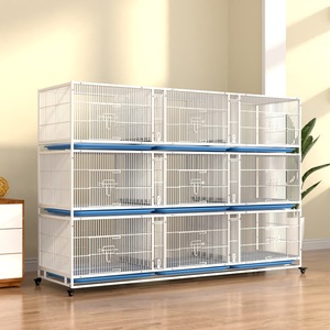 Cage d'élevage d'oiseaux <span class=keywords><strong>empilable</strong></span> grande taille, 4 niveaux, 8 unités, en fil métallique blanc avec plateau bleu et support roulant pour canaris, perruches et agapornis - Product Image 5