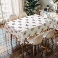 Nappe en vinyle robuste RNPT pour pique-nique extérieur, toile cirée beige à motifs floraux, rectangulaire, inodore, pour dîner en famille