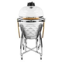 Grill Kamado moderne de haute qualité à motif diamant de 18 pouces - Fumoir en céramique et acier inoxydable de qualité supérieure avec allumage électronique tactile