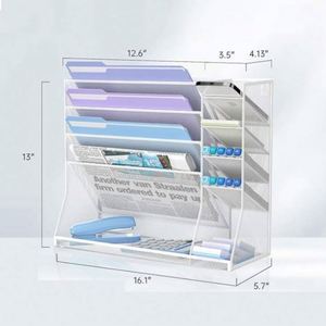 <b>Wall</b> File Organizer 5-Tier <b>Desk</b> Organizer with Pen Slots Hanging File Folder Holder with R-shaped Bottom Tray Mesh Mail Holder - Product Image 3