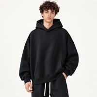 Sweat à capuche en coton pur 430 GSM, couleur unie, coupe ample, style streetwear américain, fabrication sur mesure, fournisseur d'usine.