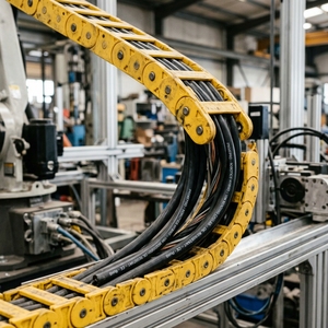 Kabel Hibrida PrimePro Robotics 10M Tahan Tekuk, Terintegrasi Daya+Sinyal+Udara, Rantai Tarik Tembaga PUR Kelas 6 untuk Robot 6-Axis
