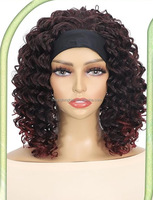 Perruque bandeau afro bouclée frisée en gros d'usine, perruque synthétique noire bouclée et volumineuse, prête à porter, noir naturel, 14 pouces