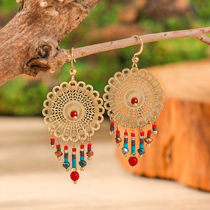 Bohemian Tassel Earrings Gold Plated Alloy Women's Party Fashion Dangle Jewelry <b>Colorful</b> <b>Beaded</b> Chandelier Style - Product Image 4