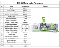 Mini tour à métaux domestique NU180E 750W à vitesse variable pour l'usinage de pièces de loisirs