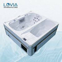 LOVIA Baignoire Spa Extérieure Double Zone pour Bain de Glace et Plongée Froide, avec Système Balboa, pour Récupération, Thérapie, Massage et Relaxation