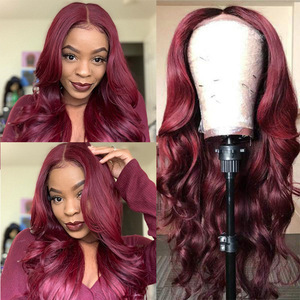 <span class=keywords><strong>Parrucca</strong></span> Europea e Americana da <span class=keywords><strong>Donna</strong></span>, Rosso Vino, Capelli Lunghi e Ricci con Grandi Onde - Product Image 4