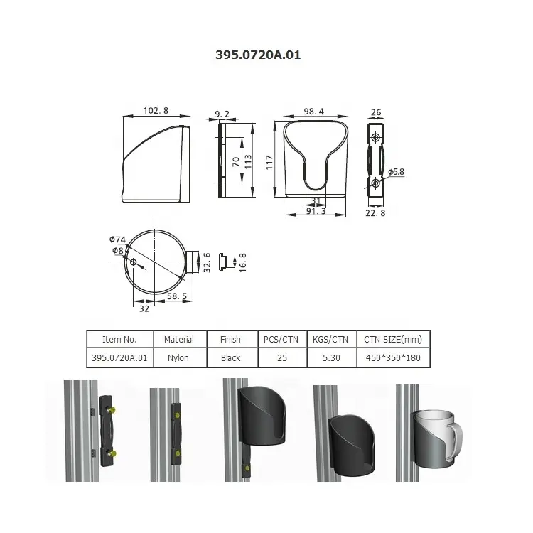 Porte-gobelet à clip plastique aluminium, clip plastique dur de qualité incassable support de gobelets, 9. 01