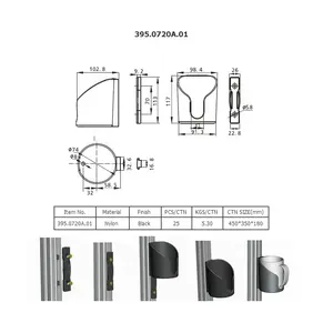 395.0720A.01 Hard Unbreakable Quality Plastic Clip Aluminum Profile Cup Holder