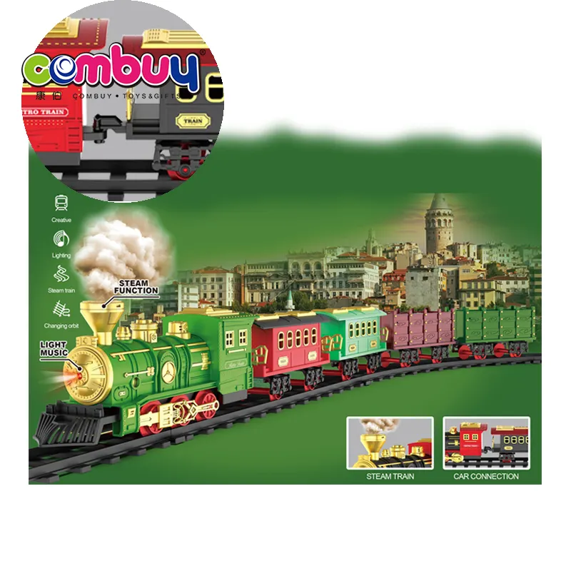 Simulation classic steam lighting musical car connection toys electric train rail track