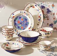 Service de vaisselle en porcelaine Peony, bleu roi, assiettes et bols à motifs floraux, vaisselle sous glaçure pour la maison, les repas et les cadeaux
