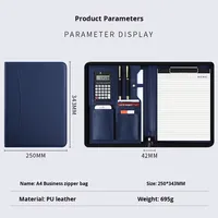 Carpeta Multifuncional Azul A4 con Cierre, Bolsa con Tablero de Escritura, Portadocumentos de Negocios, Bolsa de Cuero con Doble Compartimento
