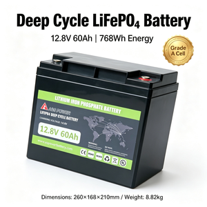 Batterie LiFePO4 à décharge profonde 12,8 V 60 Ah, pack de batteries au phosphate de fer et de lithium 768 Wh pour stockage d'énergie solaire de secours - Product Image 1