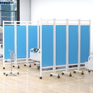 Folding Screen Partition For Hospital Clinic Medical Room Isolation With Wheels Blue Fabric Panels - Product Image 3
