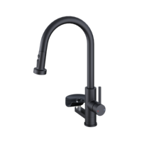 Robinet de cuisine moderne monocommande en acier inoxydable brossé, à montage sur plan, avec douchette céramique, installation facile, et rince-gobelet automatique