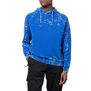 <b>Men's</b> <b>Tie</b>-Dye Hooded Sweatshirt Raglan Sleeve 100% Cotton Knitted Casual Regular Fit <b>Blue</b> Autumn Wear - Product Image 1