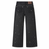 Jean droit pour homme personnalisé 14 oz, denim noir délavé, motif étoile rayonnante, haute qualité, automne hiver été