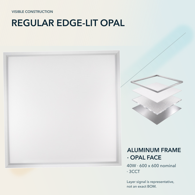 Edge Lit Opal LED Panel Light 600x600 40W 3CCT DALI-2 Aluminum Frame