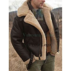 Abrigo de piel Chaqueta de bombardero para hombre Abrigo de piel de oveja para hombre Piloto de Aviador Chaqueta de cuero de piel de Bombardero Marrón - Product Image 1