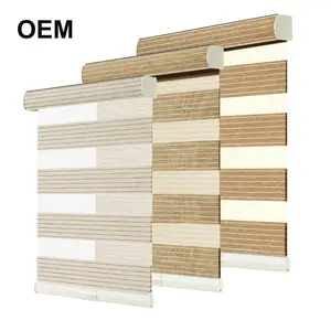 Janela De Rolo Duplo Cortinas De Zebra Elétricas Sombra Com Caseette Coberto De Tecido, tecido Natural Cortinas De Zebra Para Escritório