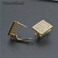 Forme carrée CZ pavé or argent placage 13x13mm gros mode boucle d'oreille fermoirs crochet pour bijoux balancent boucle d'oreille fabrication