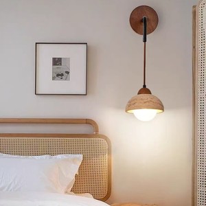 Lámpara de Pared de Travertino Amarillo, LED E27 de Madera, Iluminación Minimalista para Dormitorio y Sala de Estar - Product Image 2
