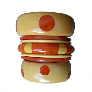 Fancy Geometric Acrylic Resin Bangle Set Black <b>Red</b> Gold Plated Classic Stylish Unisex <b>Bracelet</b> Agate Inlay Bezel Setting Woman - Product Image 2