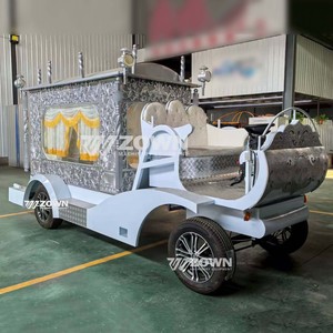 รถม้าศพไฟฟ้าสีเงินขาวตกแต่งอย่างหรูหรา สำหรับการพิธีศพ - Product Image 1