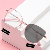 Gafas de Sol de Moda al por Mayor, Monturas Metálicas de Ojo de Gato, Gafas Fotocromáticas, Monturas Ópticas Anti Luz Azul para Mujer