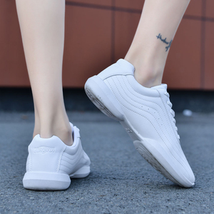 Yingrui microfibra cuero gimnasio niñas blanco aeróbico zapatos jóvenes porristas entrenamiento atlético cómodo Jazz zapatos - Product Image 4