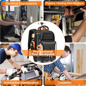 Classic Rolling <b>Tool</b> <b>Backpack</b> Wheels Heavy Duty Durable Oxford Zipper Water Resistant Large Capacity Multifunctional Portable - Product Image 3
