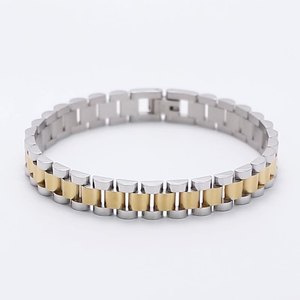 Bracciale Personalizzabile in Stile Business, <span class=keywords><strong>Cinturino</strong></span> in <span class=keywords><strong>Acciaio</strong></span> Inox Placcato Oro 18K, Catena Trendy per <span class=keywords><strong>Uomo</strong></span> e Donna - Product Image 2