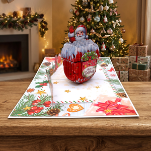Carte de Noël 3D Pop-up Père Noël, artisanat en papier, impression de dessin animé, carte de vœux de fêtes, design personnalisé, lettres découpées à la main - Product Image 3