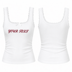 Custom Embroidered Tank <strong>Tops</strong> Women's Ribbed <strong>Lace</strong> <strong>Trim</strong> <strong>Cami</strong> 95% Cotton 5% Spandex Slim Fit OEM ODM Manufacturer - Product Image 2