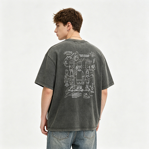 T-Shirt <span class=keywords><strong>Vintage</strong></span> da Uomo con Stampa di Disegni <span class=keywords><strong>Cartoon</strong></span> Grigi, Maglietta Oversize Streetwear, Servizio Personalizzato OEM ODM - Product Image 4