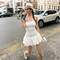 Robe mini moulante d'été pour adolescente, style Y2K, robe mini à double volant en dentelle blanche