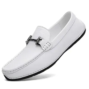 Comode scarpe da barca mocassini da uomo in pelle casual genuino con bianco nero